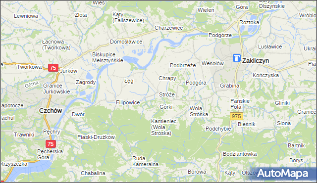 mapa Stróże gmina Zakliczyn, Stróże gmina Zakliczyn na mapie Targeo