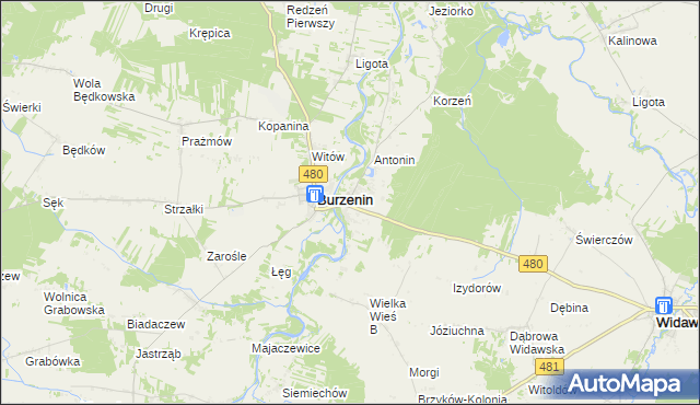 mapa Strumiany gmina Burzenin, Strumiany gmina Burzenin na mapie Targeo