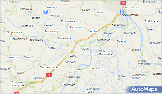 mapa Urzuty gmina Opatowiec, Urzuty gmina Opatowiec na mapie Targeo