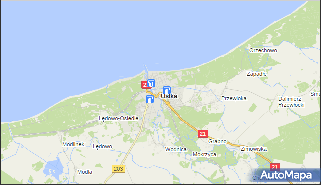 mapa Ustka, Ustka na mapie Targeo