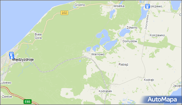 mapa Warnowo gmina Wolin, Warnowo gmina Wolin na mapie Targeo