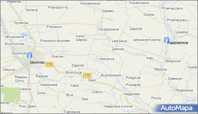 mapa Wierzbica gmina Radziemice, Wierzbica gmina Radziemice na mapie Targeo