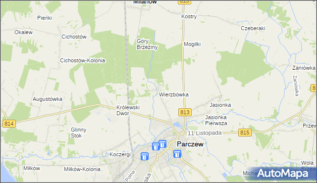 mapa Wierzbówka gmina Parczew, Wierzbówka gmina Parczew na mapie Targeo