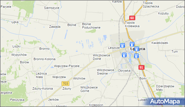 mapa Wilczkowice Dolne gmina Łęczyca, Wilczkowice Dolne gmina Łęczyca na mapie Targeo