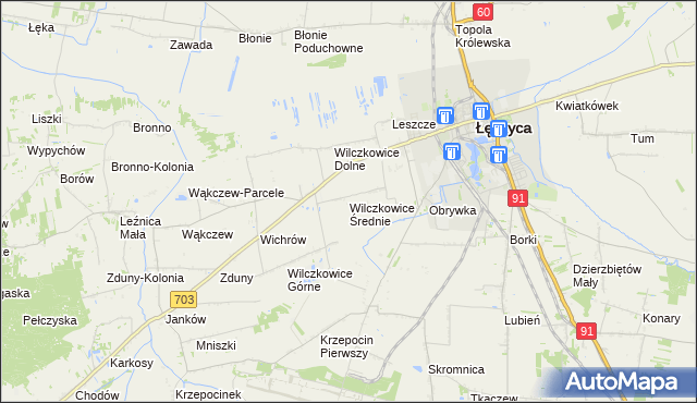 mapa Wilczkowice Średnie, Wilczkowice Średnie na mapie Targeo