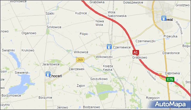 mapa Wilkowiczki gmina Choceń, Wilkowiczki gmina Choceń na mapie Targeo