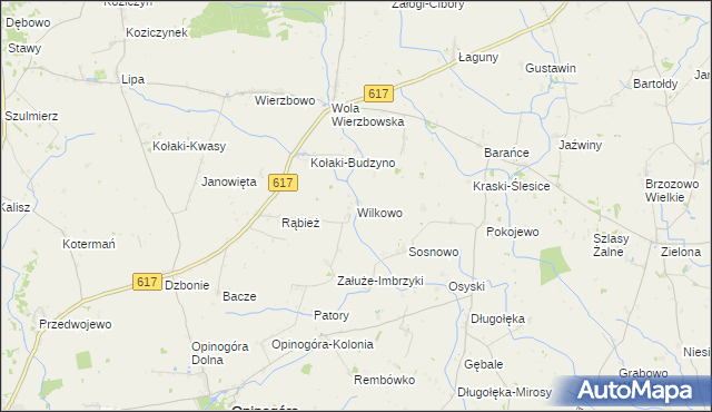 mapa Wilkowo gmina Opinogóra Górna, Wilkowo gmina Opinogóra Górna na mapie Targeo