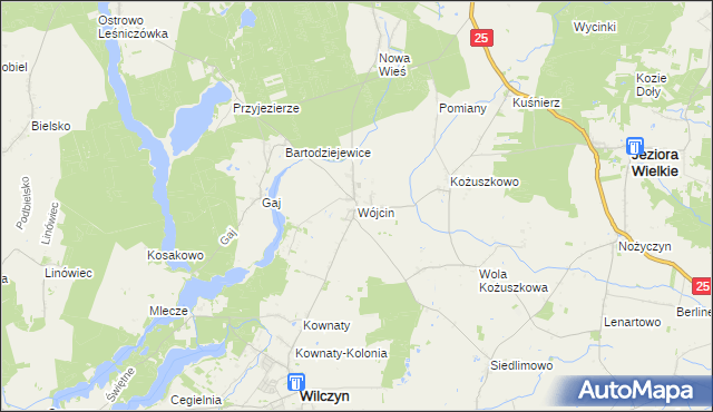 mapa Wójcin gmina Jeziora Wielkie, Wójcin gmina Jeziora Wielkie na mapie Targeo