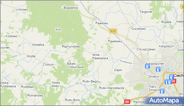 mapa Wola Pawłowska gmina Ciechanów, Wola Pawłowska gmina Ciechanów na mapie Targeo