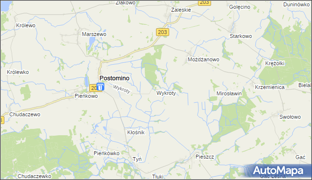 mapa Wykroty gmina Postomino, Wykroty gmina Postomino na mapie Targeo
