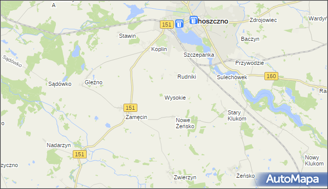 mapa Wysokie gmina Choszczno, Wysokie gmina Choszczno na mapie Targeo