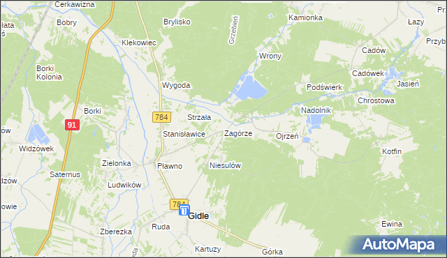 mapa Zagórze gmina Gidle, Zagórze gmina Gidle na mapie Targeo