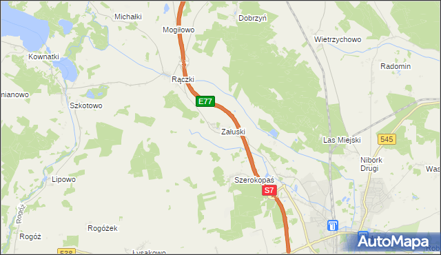 mapa Załuski gmina Nidzica, Załuski gmina Nidzica na mapie Targeo