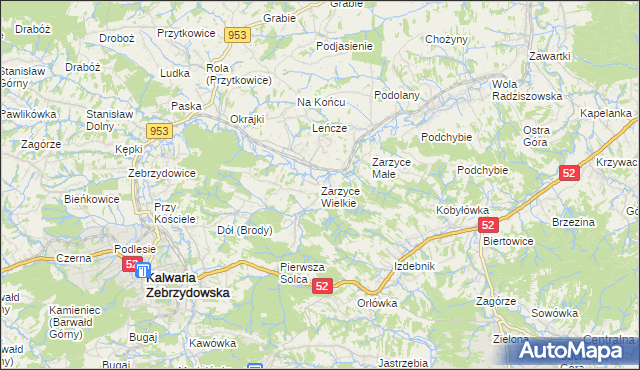 mapa Zarzyce Wielkie, Zarzyce Wielkie na mapie Targeo