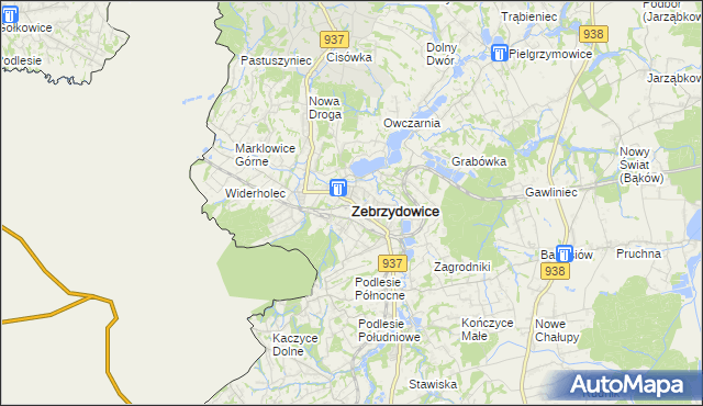 mapa Zebrzydowice powiat cieszyński, Zebrzydowice powiat cieszyński na mapie Targeo