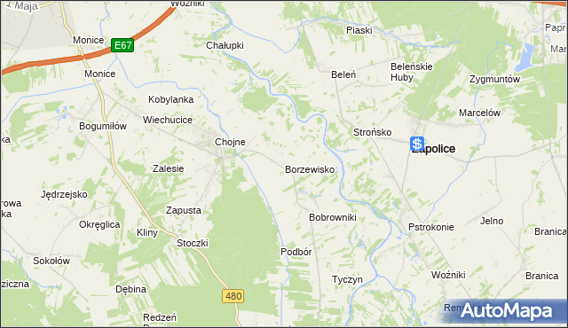 mapa Borzewisko gmina Sieradz, Borzewisko gmina Sieradz na mapie Targeo