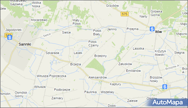mapa Brzeziny gmina Sanniki, Brzeziny gmina Sanniki na mapie Targeo