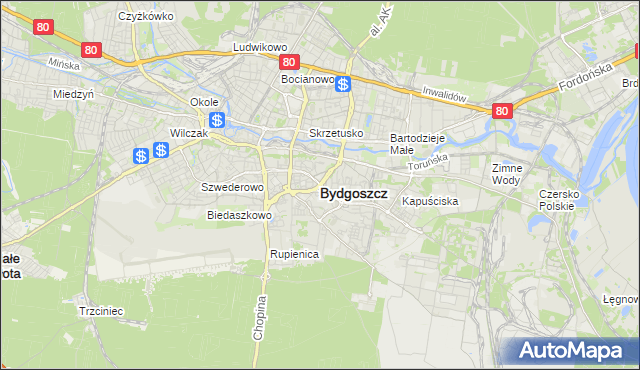 mapa Bydgoszczy, Bydgoszcz na mapie Targeo