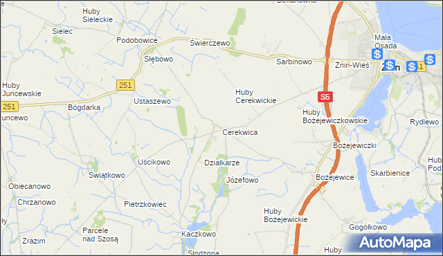mapa Cerekwica gmina Żnin, Cerekwica gmina Żnin na mapie Targeo