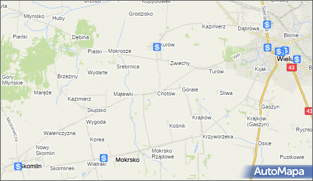 mapa Chotów gmina Mokrsko, Chotów gmina Mokrsko na mapie Targeo