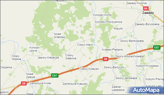 mapa Cibory-Chrzczony, Cibory-Chrzczony na mapie Targeo