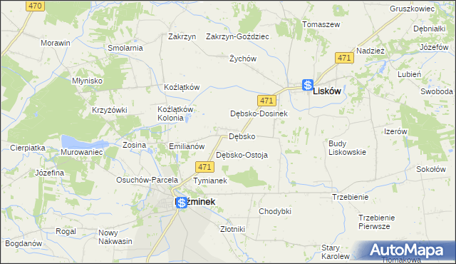 mapa Dębsko gmina Koźminek, Dębsko gmina Koźminek na mapie Targeo