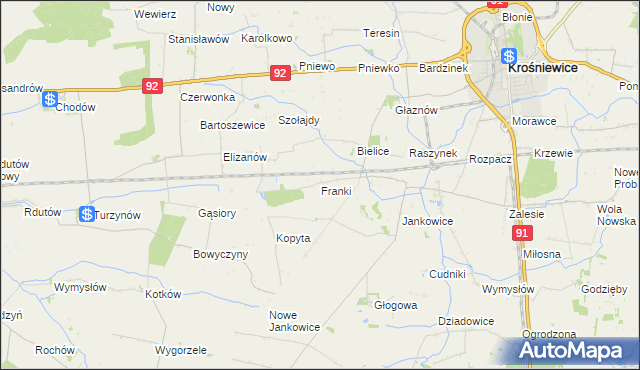 mapa Franki gmina Krośniewice, Franki gmina Krośniewice na mapie Targeo