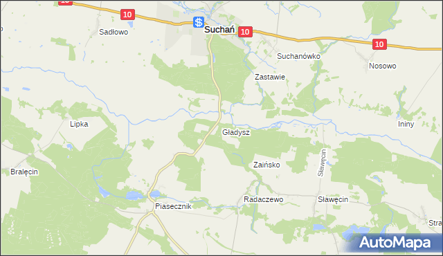 mapa Gładysz gmina Choszczno, Gładysz gmina Choszczno na mapie Targeo