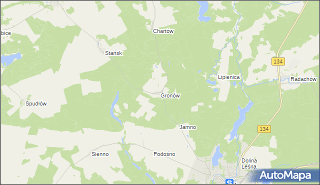 mapa Gronów gmina Ośno Lubuskie, Gronów gmina Ośno Lubuskie na mapie Targeo