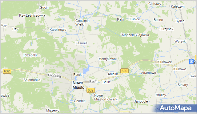mapa Henrykowo gmina Nowe Miasto, Henrykowo gmina Nowe Miasto na mapie Targeo
