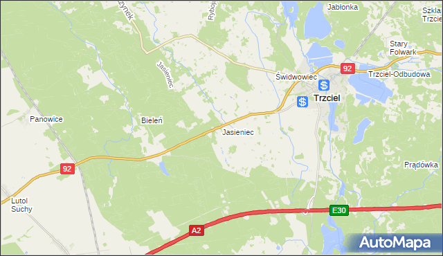 mapa Jasieniec gmina Trzciel, Jasieniec gmina Trzciel na mapie Targeo