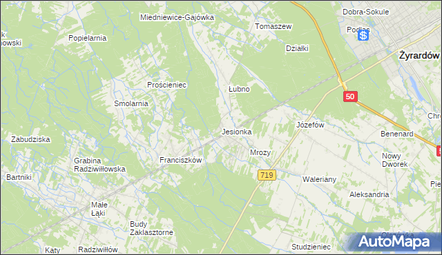mapa Jesionka gmina Wiskitki, Jesionka gmina Wiskitki na mapie Targeo