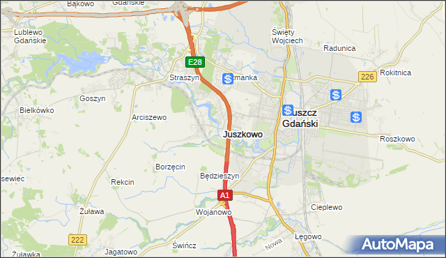 mapa Juszkowo, Juszkowo na mapie Targeo