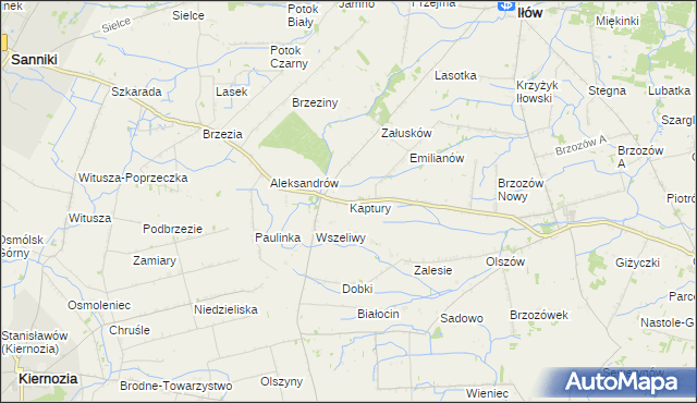 mapa Kaptury gmina Iłów, Kaptury gmina Iłów na mapie Targeo