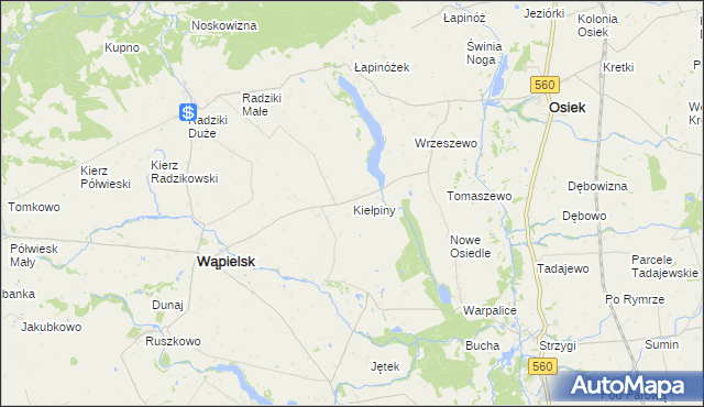 mapa Kiełpiny gmina Wąpielsk, Kiełpiny gmina Wąpielsk na mapie Targeo