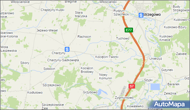 mapa Kocięcin-Tworki, Kocięcin-Tworki na mapie Targeo