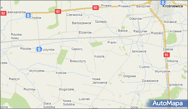 mapa Kopyta gmina Krośniewice, Kopyta gmina Krośniewice na mapie Targeo