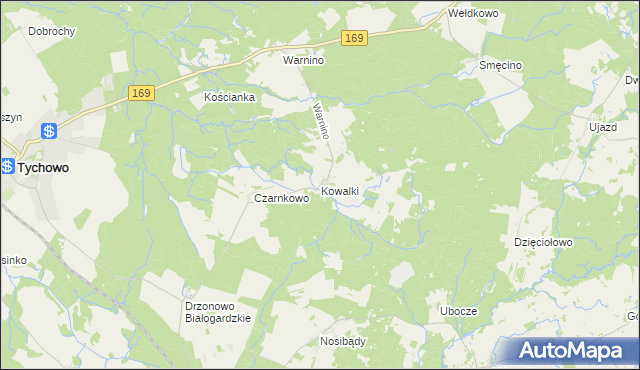 mapa Kowalki gmina Tychowo, Kowalki gmina Tychowo na mapie Targeo