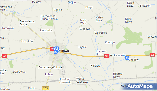 mapa Łążek gmina Kłodawa, Łążek gmina Kłodawa na mapie Targeo