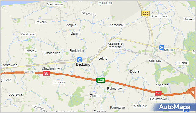 mapa Łekno gmina Będzino, Łekno gmina Będzino na mapie Targeo