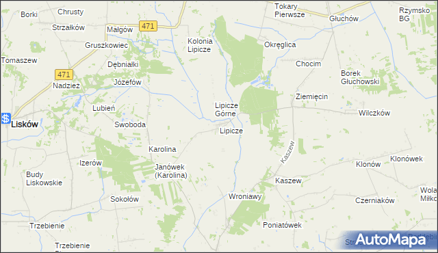 mapa Lipicze gmina Goszczanów, Lipicze gmina Goszczanów na mapie Targeo