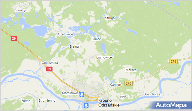 mapa Łochowice gmina Krosno Odrzańskie, Łochowice gmina Krosno Odrzańskie na mapie Targeo