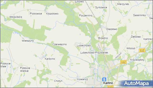 mapa Lubiechowo gmina Karlino, Lubiechowo gmina Karlino na mapie Targeo