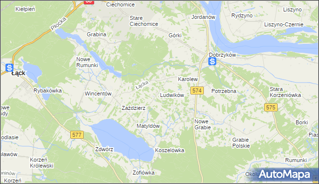 mapa Ludwików gmina Gąbin, Ludwików gmina Gąbin na mapie Targeo