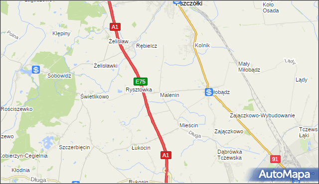 mapa Malenin gmina Tczew, Malenin gmina Tczew na mapie Targeo