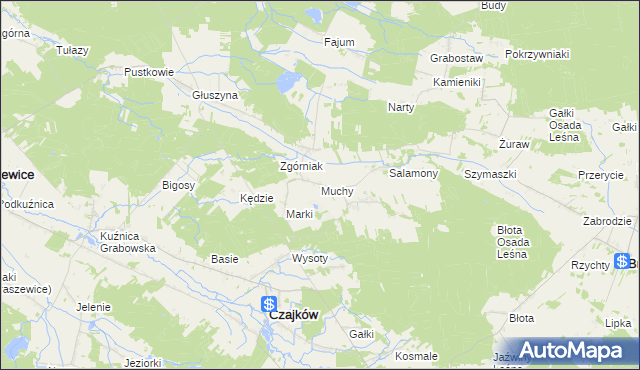 mapa Muchy gmina Czajków, Muchy gmina Czajków na mapie Targeo