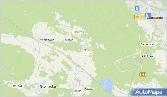 mapa Nowa Kuźnia gmina Gromadka, Nowa Kuźnia gmina Gromadka na mapie Targeo