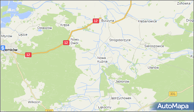 mapa Nowa Kuźnia gmina Radwanice, Nowa Kuźnia gmina Radwanice na mapie Targeo