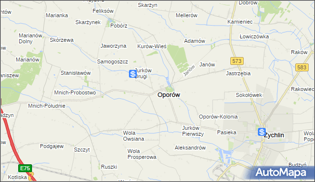 mapa Oporów powiat kutnowski, Oporów powiat kutnowski na mapie Targeo