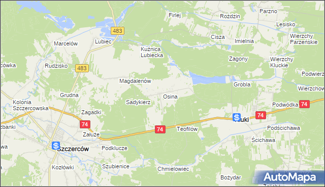 mapa Osina gmina Kluki, Osina gmina Kluki na mapie Targeo